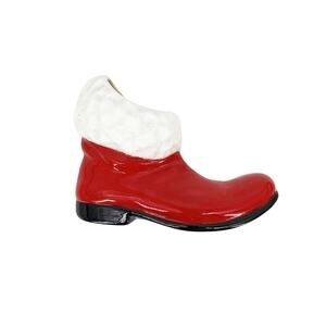 Vintage Red White Santa Boot Ceramic Planter